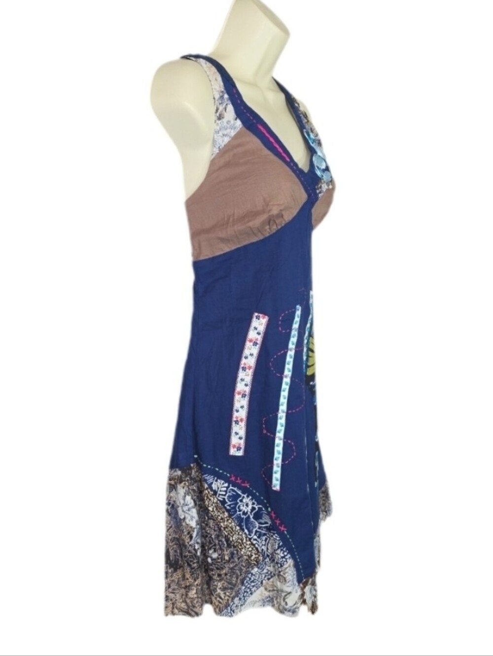 Toi Et Moi Dress Floral Embroidered Sleeveless Boho Patchwork Blue Size S - Picture 3 of 13